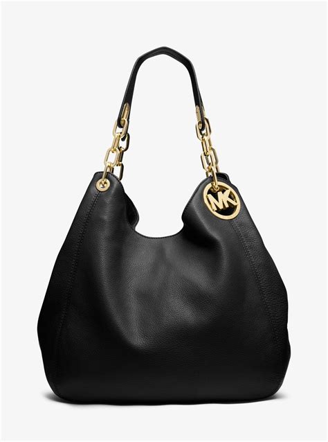 michael kors fulton large leather black shoulder tote bag|fulton large shoulder bag.